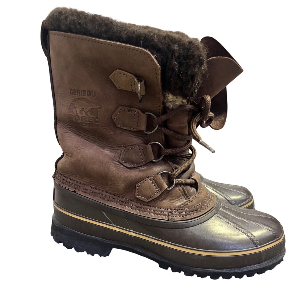 Sorel Caribou Brown Leather Winter Snow Boots Womens 9 Made in Canada Waterproof